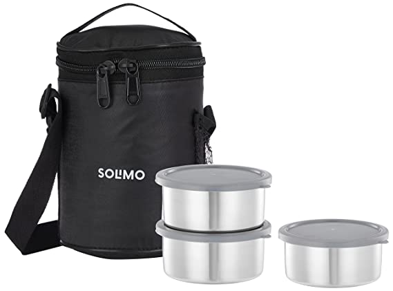 Amazon Brand - Solimo Stainless Steel Leak Proof 3 Container Lunch Box