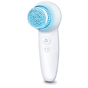 Beurer FC 65 Pureo Deep Clear Facial Brush with 2 Function Levels Vibrating and pulsating, 3 Speed Settings, Powered-Battery, Blue LED Light, 3 Years Warranty