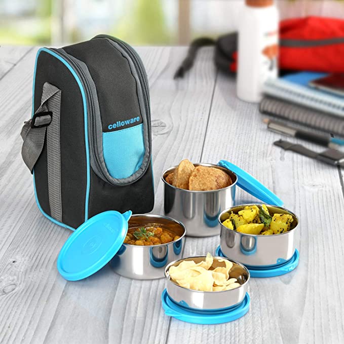 Cello Steelox Stainless Steel 4 Containers Lunch Box