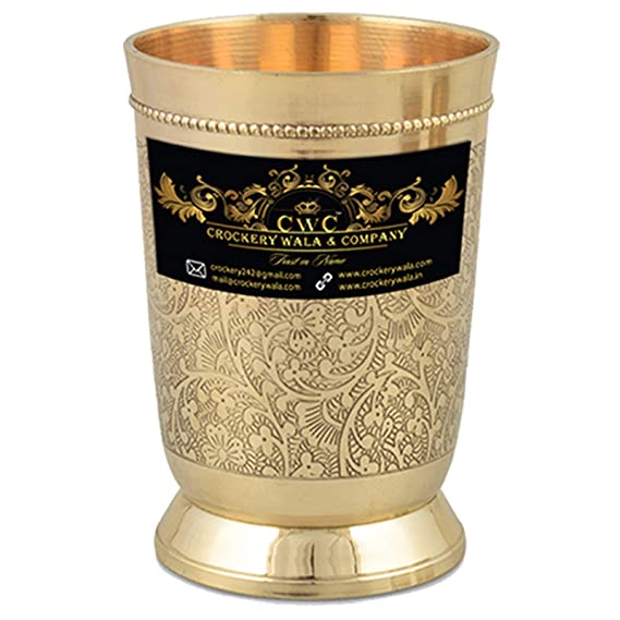 Crockery Wala And Company Pure Brass 330ml Glass Tumbler