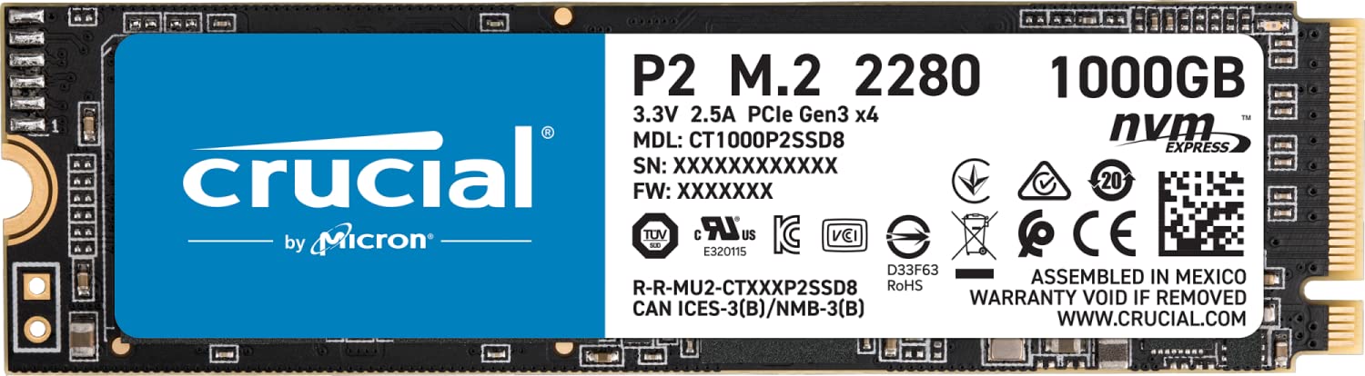Crucial P2 1TB 3D NAND NVMe PCIe M.2 SSD Up to 2400MB/s