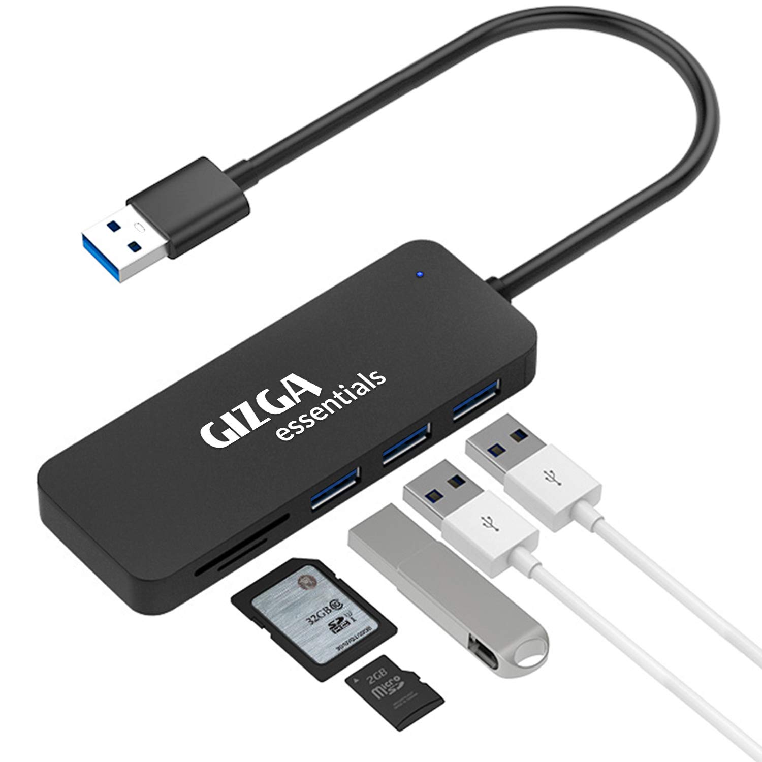 Gizga Essentials USB Hub 5 in 1, 3 USB 2.0, 2-Port Card Reader, SD TF Data Transfer Upto 480Mbps