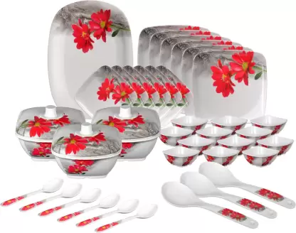 Hamlay by SIGRI-WALA Pack of 40 Melamin Red Marigold Dinner Set