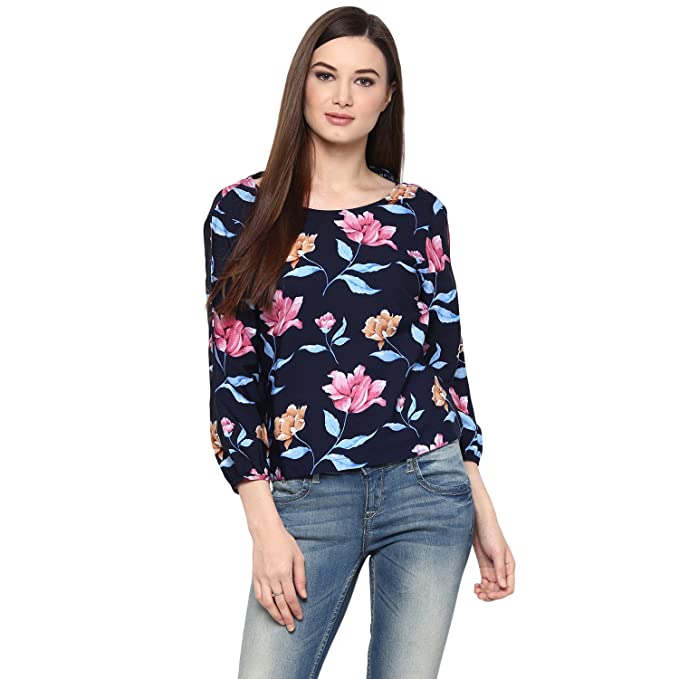 Harpa Polyester 3/4 Sleeve Dark Floral Blouse