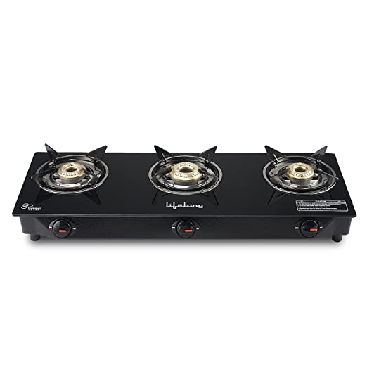 Lifelong LLGS930 Manual Ignition Glass Top High Efficiency 3 Burner Gas Stove