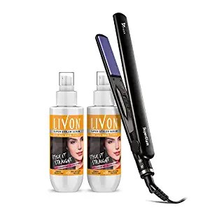 Livon Super Styler Serum for Women & Men for Hair Straightening, Straighter Hair up to 12 hours & 5x less breakage, With Heat Activated Proteins, 100 ml(Pack of 2) with Syska Hair Straightener