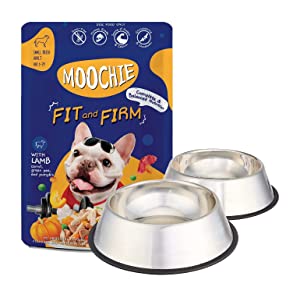 Moochie Wet Dog Food Fit&Firm with Lamb Carrot, Stainless Steel Dog Bowl