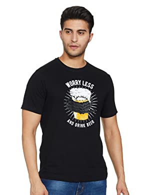 NEWPORT Regular Men Black Graphic Print Cotton T-Shirt