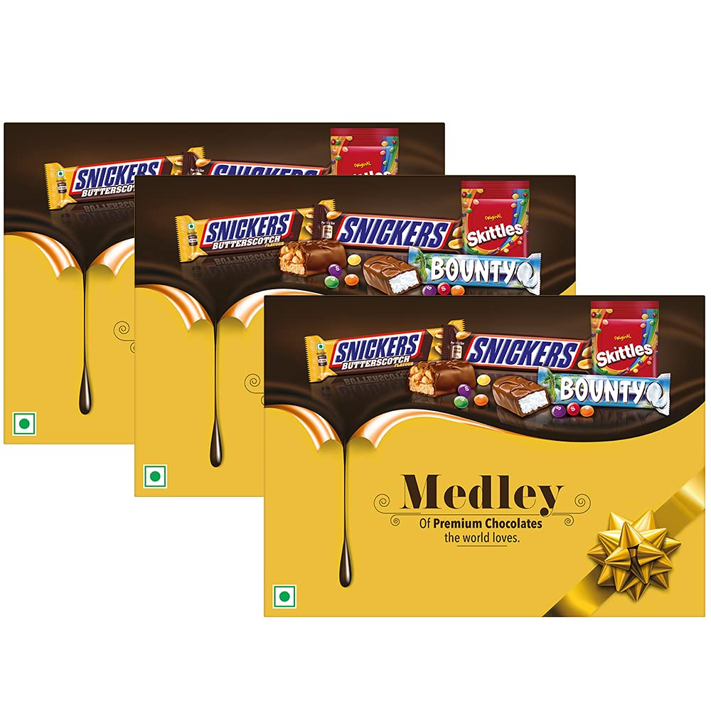 Medley Premium Chocolates Gift Pack, 394.5g total, Includes Snickers, Bounty and Skittles