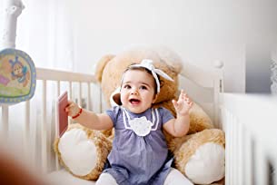 SAF Synthetic Figures Poster, Smiling Baby Doll with Teddy Bear