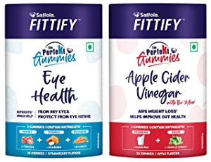 Saffola Fittify The Perfekt Eye Care Gummies | 30 Gummies | Strawberry Flavour & Saffola FITTIFY The Perfekt Gummies