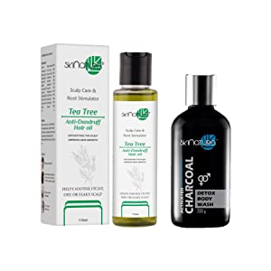 Skinatura Tea Tree Anti-Dandruff Hair Oil (110ml) Scalp Care & Root Stimulator & Activated Charcoal Detox Body Wash