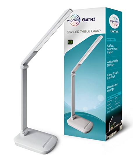 Wipro Garnet 5W LED Table Lamp with Smooth Dimming Light (White)