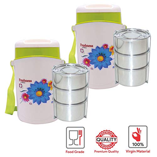 Wonder Plastic Prime Hotline 3 Stainless Steel Containers Insulated Lunch Box